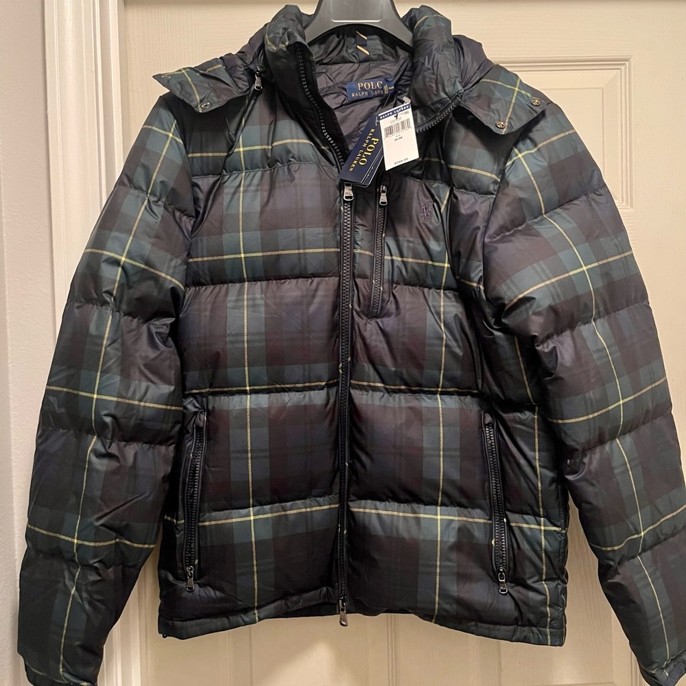 Men’s Ralph Lauren Hooded Puffer Down Coat - Tartan Plaid color